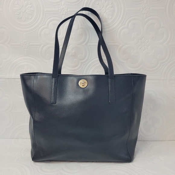 Michael Kors Handbags - Michael Kors Black Leather Tote Bag Gold Lock Closure Shoulder Bag Rivington